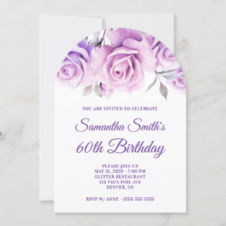 Lila Pink Aquarellfarben Rose 60. Geburtstag Einladung