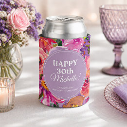 Lila Pink Aquarellfarben Wildblumen 30. Geburtstag Dosenkühler