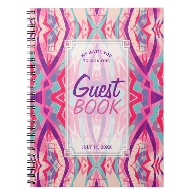 Lila Pink Aztec Boho Tribal Gästebuch Notizblock (Vorderseite)