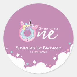 Lila Pink Baby Girl Sweet One 1. Geburtstag Donut Runder Aufkleber