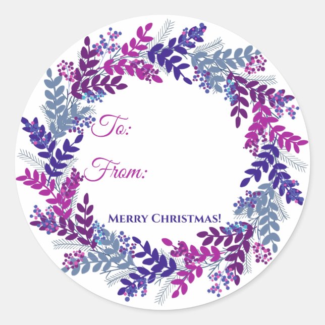 Lila Pink Berry Wreath Weihnachtsgeschenk Sticker (Vorderseite)