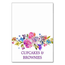 Lila Pink & Blue Blume Bouquet Food Zelt Cards Tischnummer
