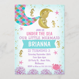 Lila Pink Blue Mermaid Schwanz Geburtstag Einladung
