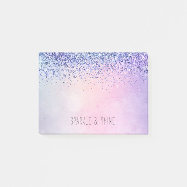 Lila Pink Blue Ombre Glitzer Post-it Klebezettel (Vorderseite)