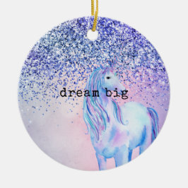Lila Pink Blue Ombre Glitzer Unicorn Keramik Ornament