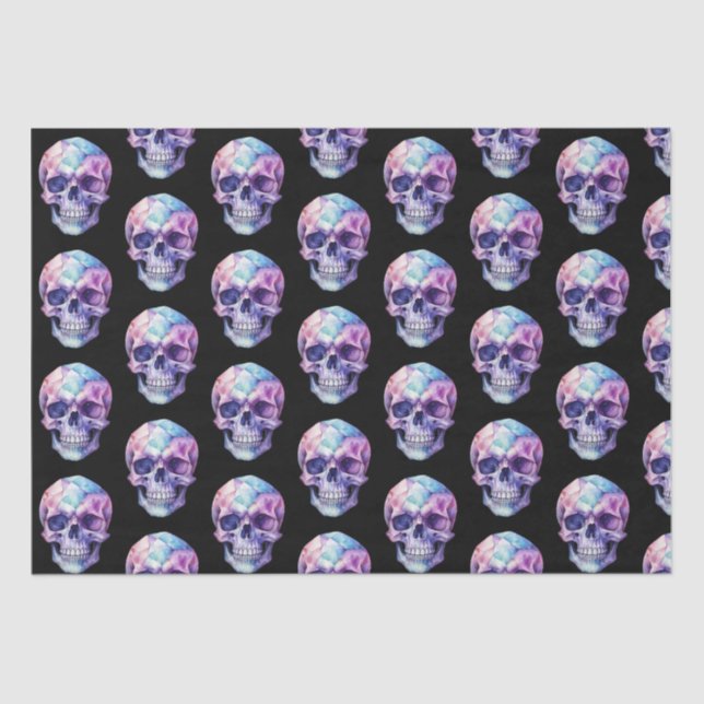 Lila Pink Blue Skull Black Halloween Seidenpapier (Vorderseite)