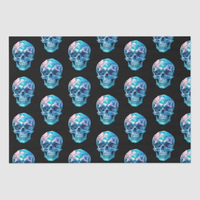 Lila Pink Blue Skull Black Halloween Seidenpapier (Vorderseite)