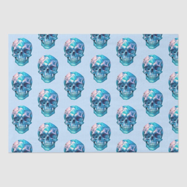 Lila Pink Blue Skull Light Blue Halloween Seidenpapier (Vorderseite)