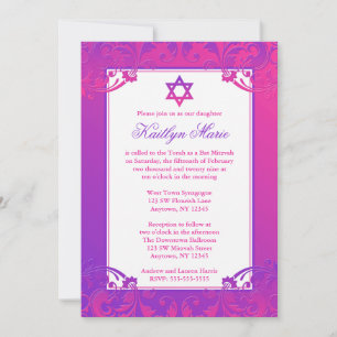 Lila Pink Blüh Bat Mitzvah Einladungen