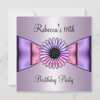 Lila Pink Blume Bow 18. Geburtstagsparty Einladung