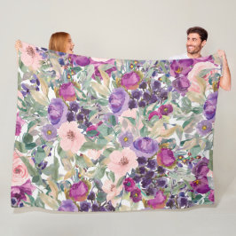 Lila Pink Boho Aquarellfarben-Blume Fleecedecke