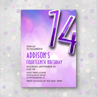 Lila Pink Bokeh 14. Geburtstag Einladung