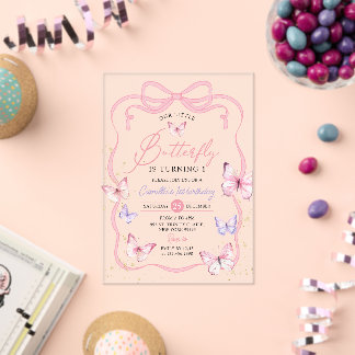 Lila Pink Bow Butterfly Girl Geburtstagsparty Acryleinladungen