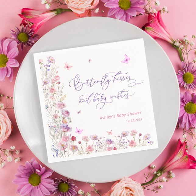 Lila Pink Butterfly Kisses Girl Baby Dusche Serviette (Von Creator hochgeladen)