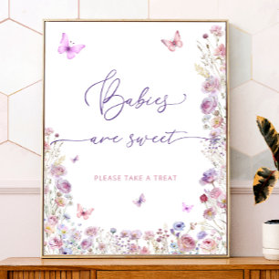 Lila Pink Butterfly Wildblume Babies sind süß Poster