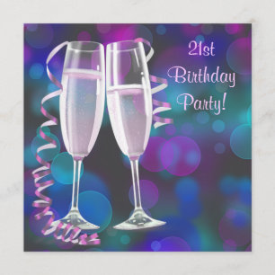 Lila Pink Champagner Frauen 21. Geburtstag Party Einladung