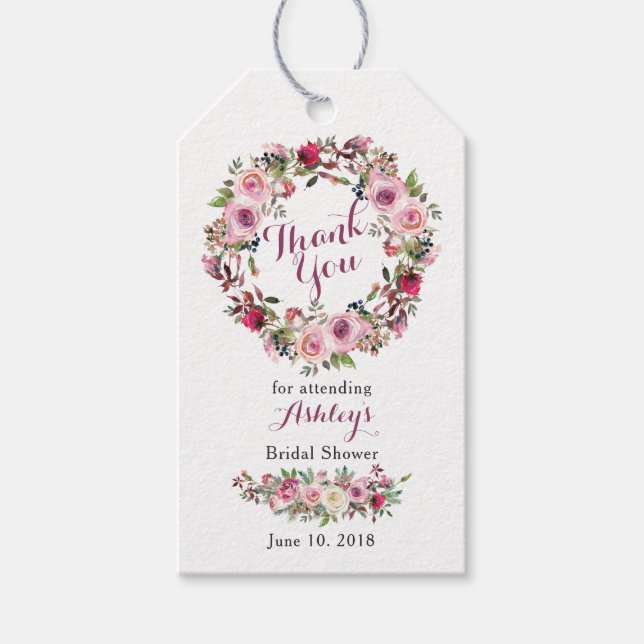 Lila Pink Chic Rose Brautparty Vielen Dank Geschenkanhänger (Vorderseite)