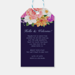 Lila Pink Dark Blue Bold Floral Wedding Willkommen Geschenkanhänger