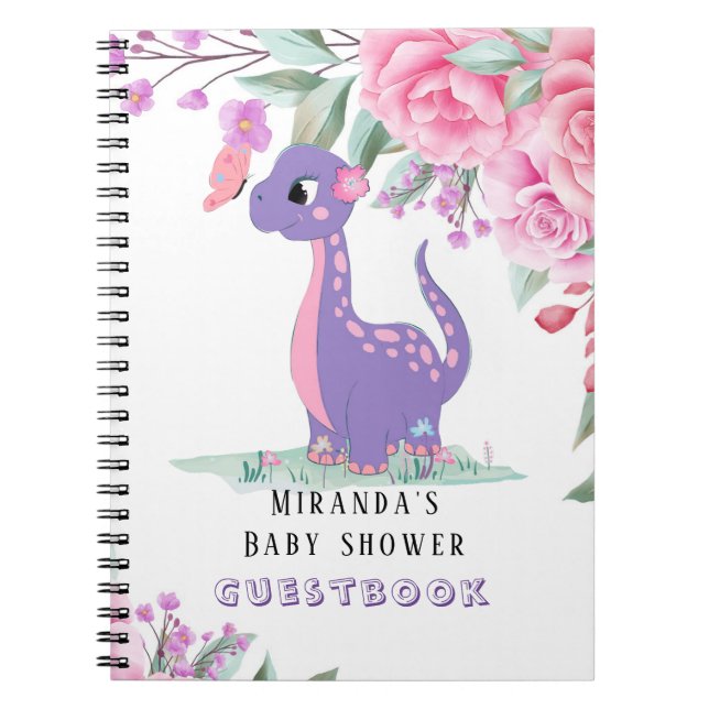 Lila Pink Dinosaur Girl Baby Showbook Notizblock (Vorderseite)