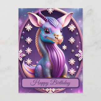 Lila Pink Drache, fantasievolle Digital Art Postkarte