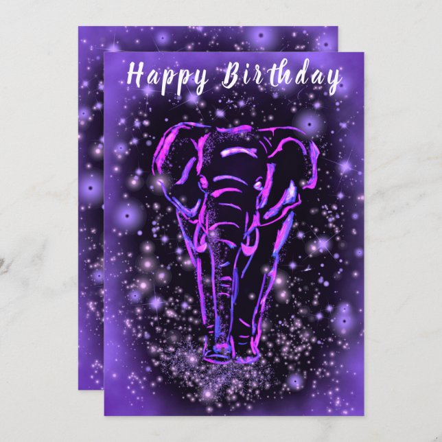 Lila Pink Elephant Happy Birthday Card (Vorne/Hinten)