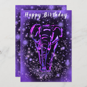 Lila Pink Elephant Happy Birthday Card