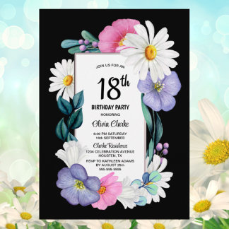 Lila Pink Floral 18. Geburtstag Einladung