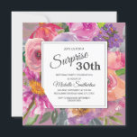 Lila Pink Floral 30. Überraschung Geburtstag Einladung<br><div class="desc">Lila und rot rosa Aquarellfarben,  florale Überraschung 30. Geburtstag Party Einladung für Frauen.</div>