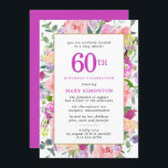 Lila Pink Floral 60. Geburtstag Einladung<br><div class="desc">Die farbenfrohen Blume sind mit rosa, lila und cremefarbenen Blumen geschmückt. Die Rückseite der 60. Geburtstagsfeier ist lila. Es entspricht dem 60., der im selben fett lila geschrieben ist. Auch die Geburtstagsfeier und der Name des Jubiläums sind lila. Hellgrüne Blätter verleihen dem Ganzen eine moderne botanische Atmosphäre. Diese Einladung ist...</div>