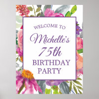 Lila Pink Floral 75. Geburtstag Willkommen