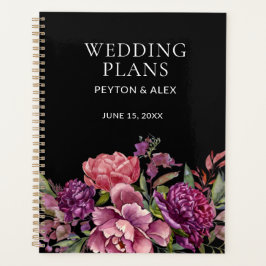 Lila Pink Floral Black Botanical Wedding Plans Planer