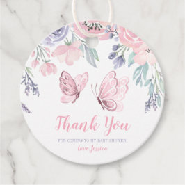 Lila Pink Floral Butterfly Girl Babydusche Geschenkanhänger