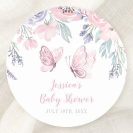 Lila Pink Floral Butterfly Girl Babydusche Runder Aufkleber