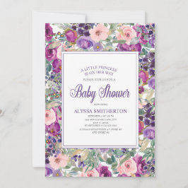 Lila Pink Floral Kleine Girl Babydusche Einladung