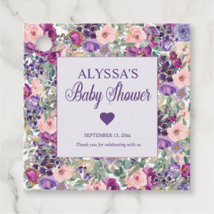 Lila Pink Floral Kleine Girl Babydusche Geschenkanhänger