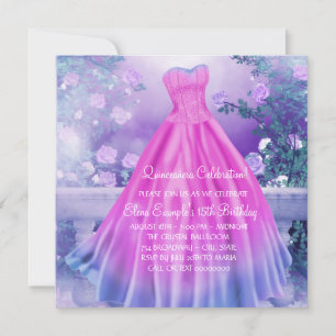 Lila Pink Floral Princess Quinceañera Einladung