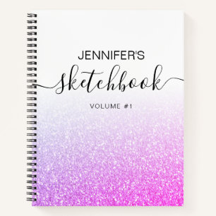 Lila Pink Glitzer Girly Ombre Sketchbook Name Notizbuch
