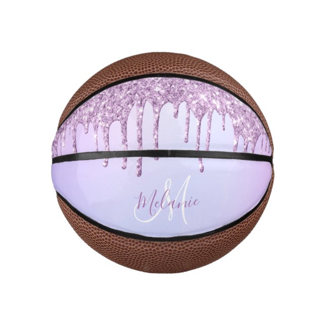 Lila Pink Glitzer Glitzern personalisiert Giro m Mini Basketball (Vorderseite)