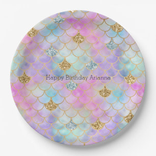 Lila Pink Gold Aqua Glitzer Mermaid Sparkone Pappteller