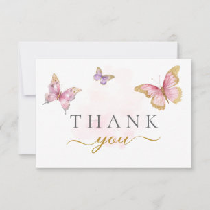 Lila Pink Gold Butterfly Girl Babydusche Dankeskarte