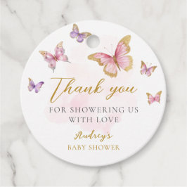 Lila Pink Gold Butterfly Girl Babydusche Geschenkanhänger