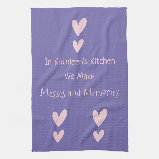 Lila Pink Hearts Messages Erinnerungen Mama Oma Geschirrtuch (Vertikal)