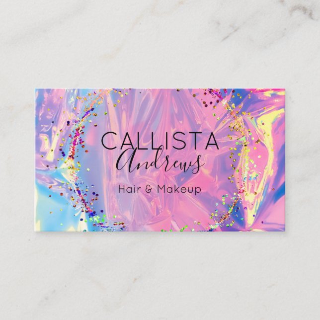 Lila Pink Holograph Glitzer Confetti Salon Busin Visitenkarte (Vorderseite)
