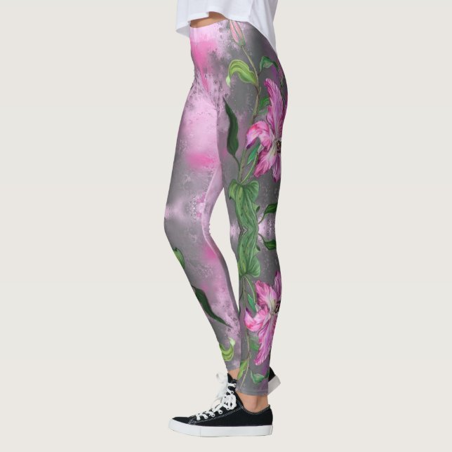 Lila Pink Lily Blume Migned Art Malerei - Leggings (Links)