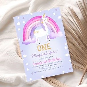 Lila Pink Magical Year Unicorn 1. Geburtstag Einladung