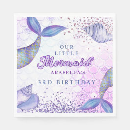Lila Pink Modern Glitzern Mermaid Birthday Serviette
