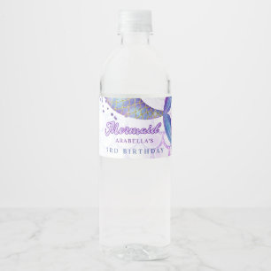 Lila Pink Modern Glitzern Mermaid Birthday Wasserflaschenetikett