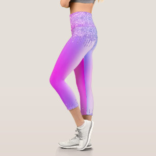 Lila Pink Neon Glitzer Dance Capri Leggings