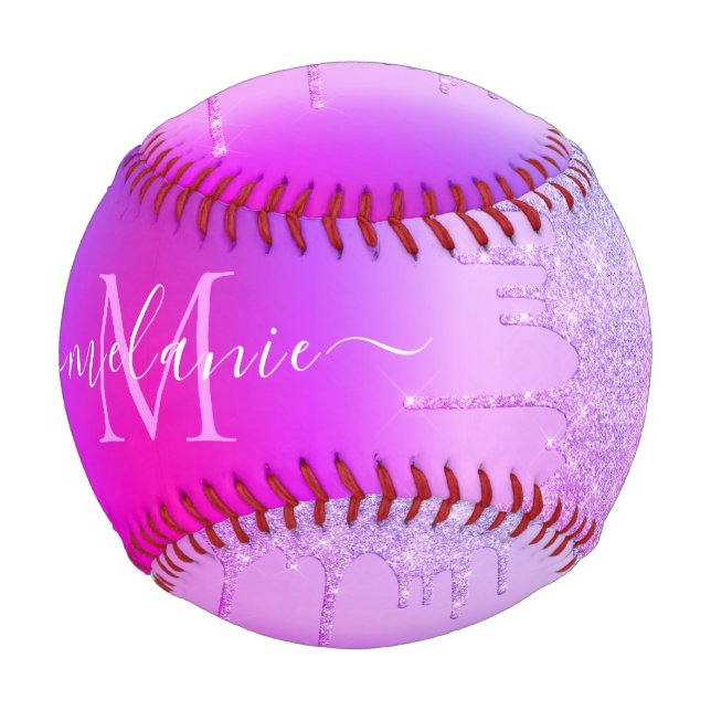 Lila Pink Neon Gold Glitzer Baseball Individuelle  (Vorderseite)