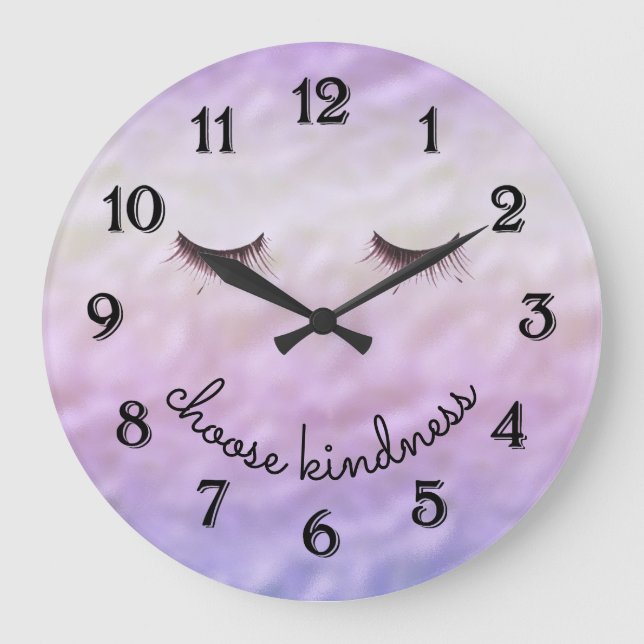Lila Pink Ombre Black Eyelashes Kindheit Große Wanduhr (Vorderseite)